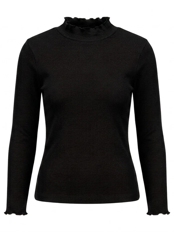 Istyle Can women's Black ribbed high neck long sleeve top