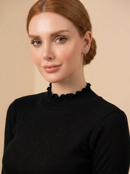 Istyle Can women's Black ribbed high neck long sleeve top