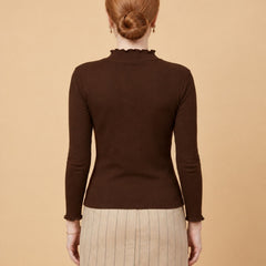 Istyle Can women's Brown ribbed high neck long sleeve top