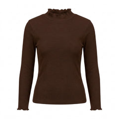 Istyle Can women's Brown ribbed high neck long sleeve top