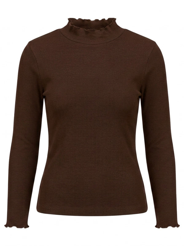 Istyle Can women's Brown ribbed high neck long sleeve top