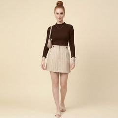Istyle Can women's Brown ribbed high neck long sleeve top