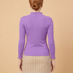 Istyle Can women's Lavender ribbed high neck long sleeve top