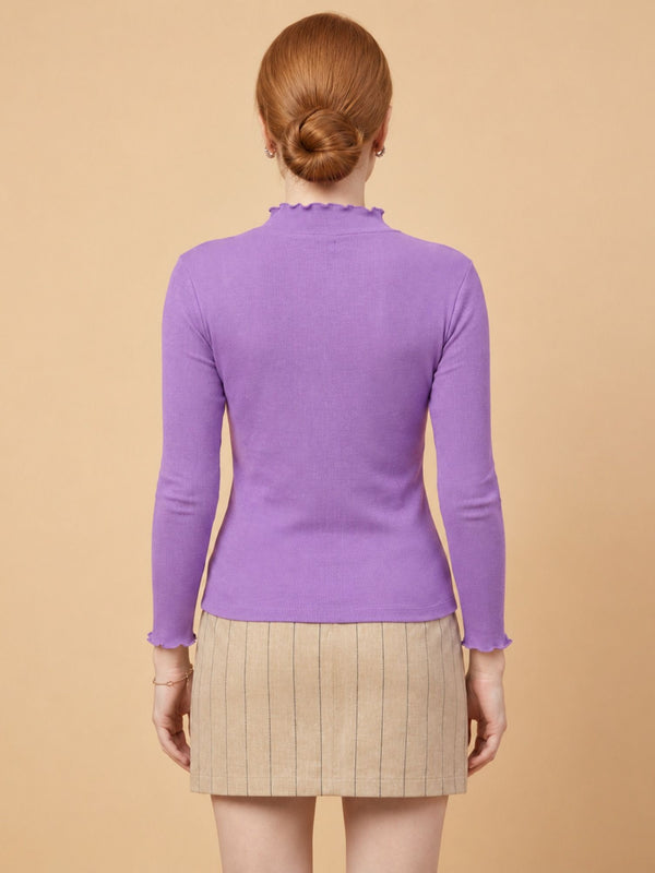 Istyle Can women's Lavender ribbed high neck long sleeve top