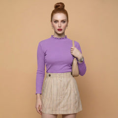 Istyle Can women's Lavender ribbed high neck long sleeve top