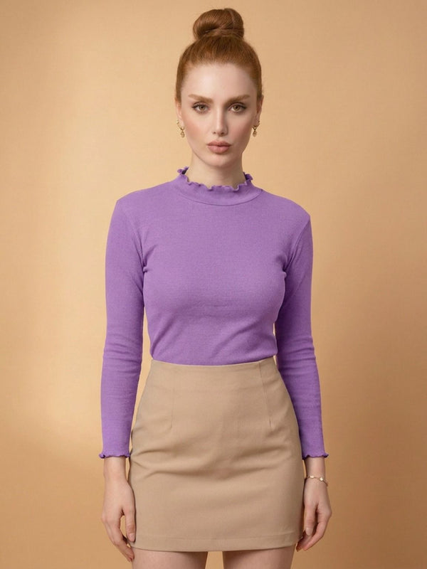 Istyle Can women's Lavender ribbed high neck long sleeve top
