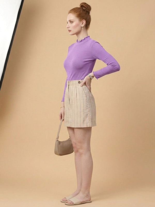 Istyle Can women's Lavender ribbed high neck long sleeve top