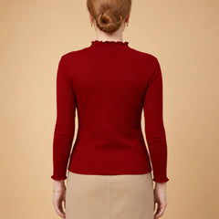 Istyle Can women's Maroon ribbed high neck long sleeve top