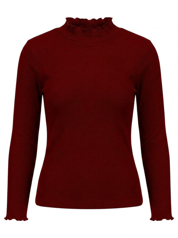 Istyle Can women's Maroon ribbed high neck long sleeve top