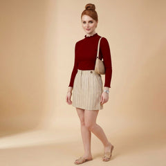 Istyle Can women's Maroon ribbed high neck long sleeve top
