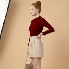 Istyle Can women's Maroon ribbed high neck long sleeve top