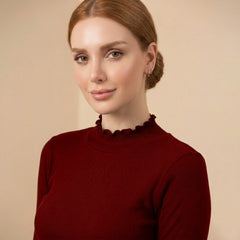 Istyle Can women's Maroon ribbed high neck long sleeve top