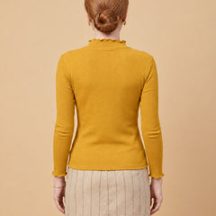 Istyle Can women's Mustard ribbed high neck long sleeve top