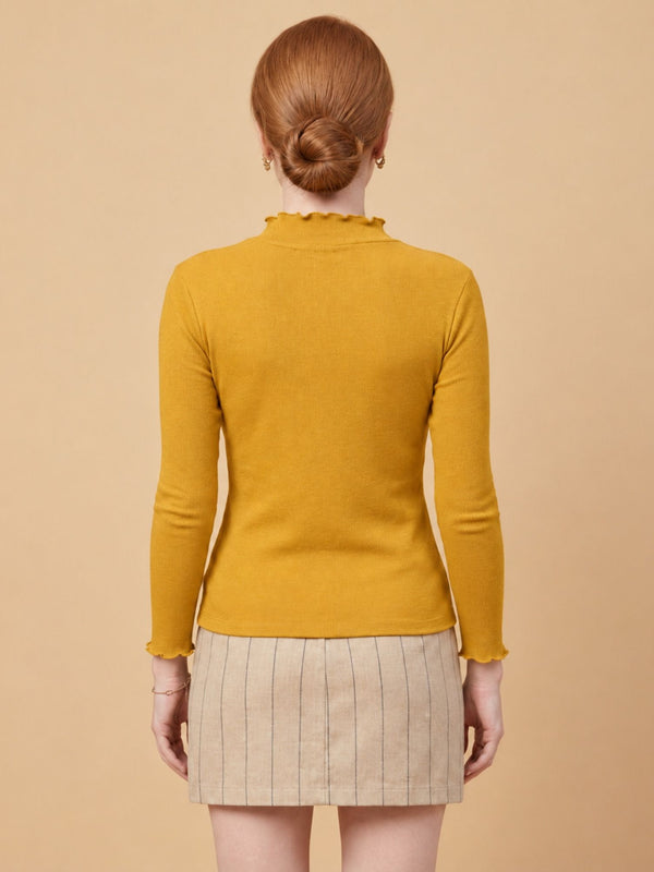 Istyle Can women's Mustard ribbed high neck long sleeve top