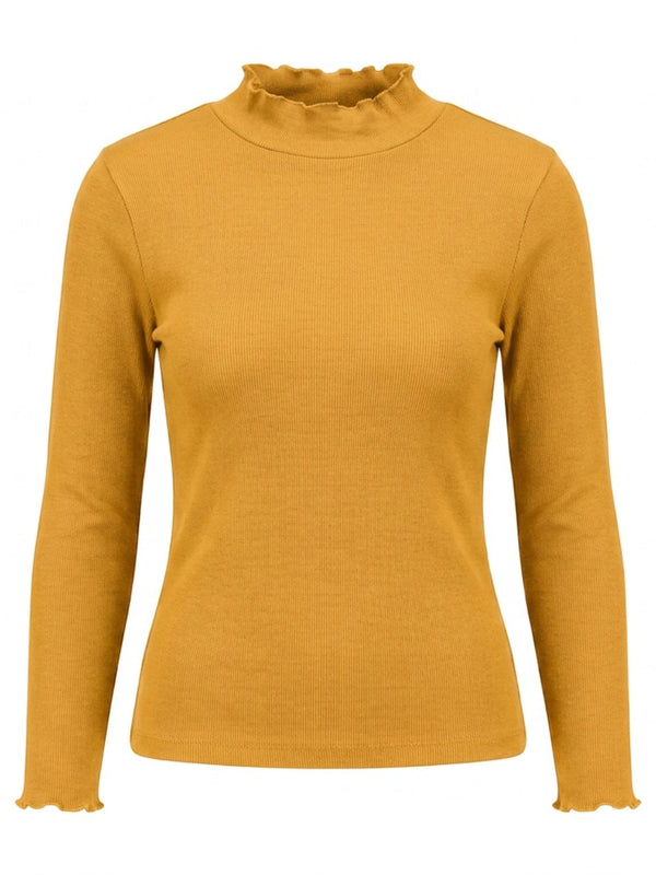 Istyle Can women's Mustard ribbed high neck long sleeve top