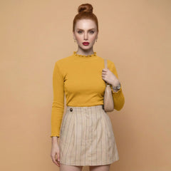 Istyle Can women's Mustard ribbed high neck long sleeve top