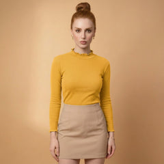 Istyle Can women's Mustard ribbed high neck long sleeve top