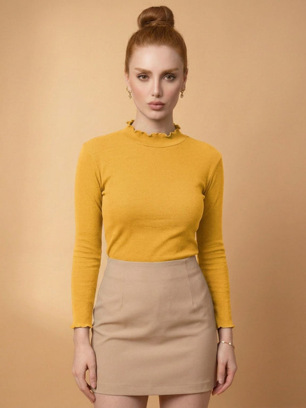 Istyle Can women's Mustard ribbed high neck long sleeve top