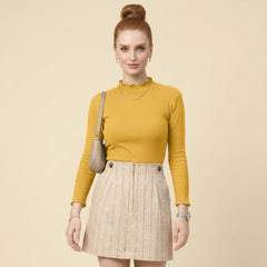 Istyle Can women's Mustard ribbed high neck long sleeve top