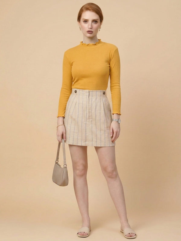 Istyle Can women's Mustard ribbed high neck long sleeve top