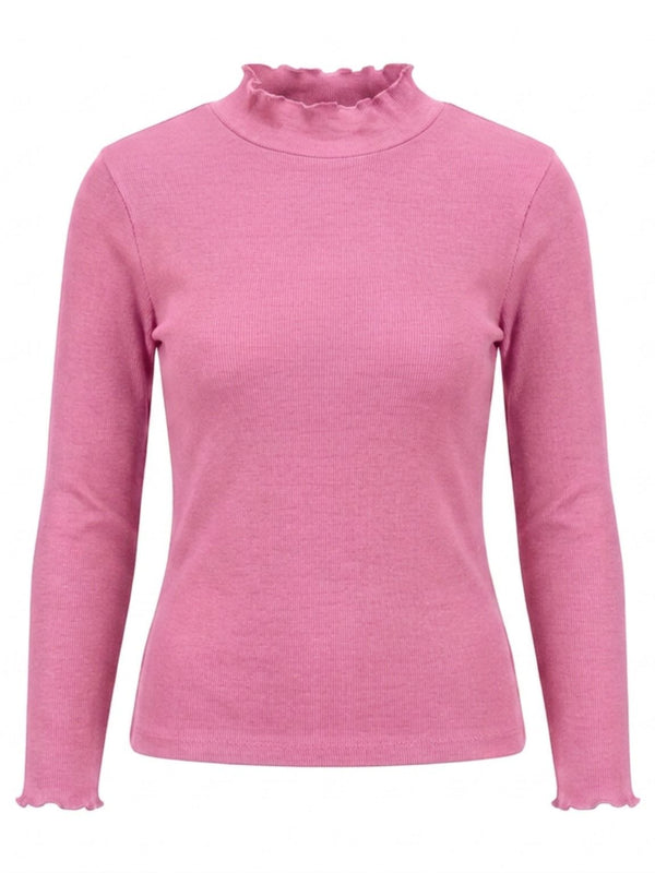 Istyle Can women's Pink ribbed high neck long sleeve top