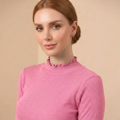 Istyle Can women's Pink ribbed high neck long sleeve top