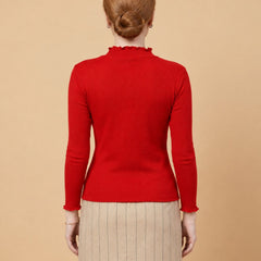 Istyle Can women's Red ribbed high neck long sleeve top