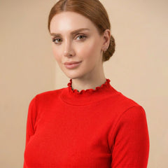 Istyle Can women's Red ribbed high neck long sleeve top