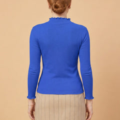 Istyle Can women's Royal Blue ribbed high neck long sleeve top