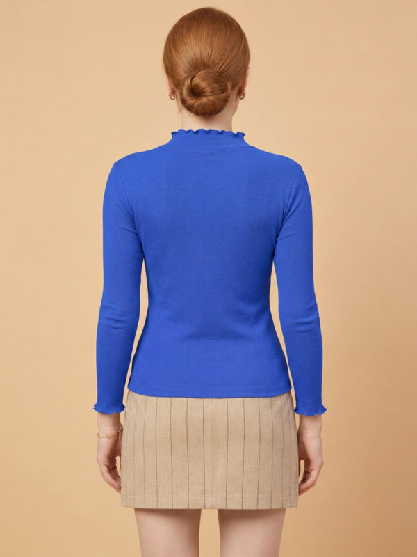 Istyle Can women's Royal Blue ribbed high neck long sleeve top