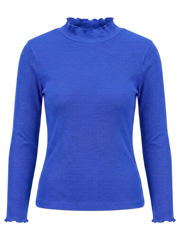 Istyle Can women's Royal Blue ribbed high neck long sleeve top