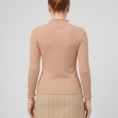 Istyle Can women's Skin ribbed high neck long sleeve top
