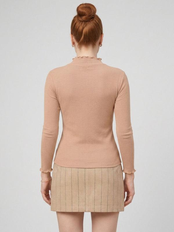 Istyle Can women's Skin ribbed high neck long sleeve top