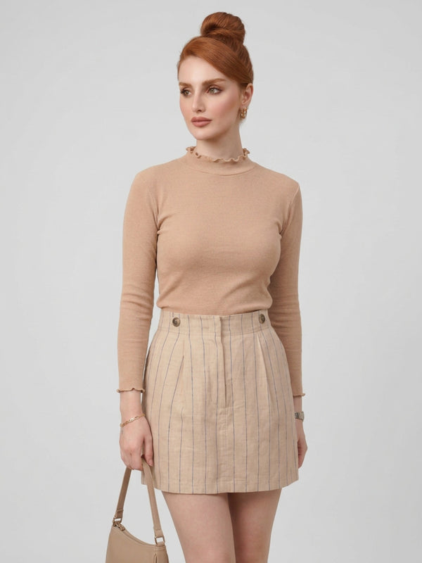 Women’s Skin polyester ribbed high neck long sleeve top