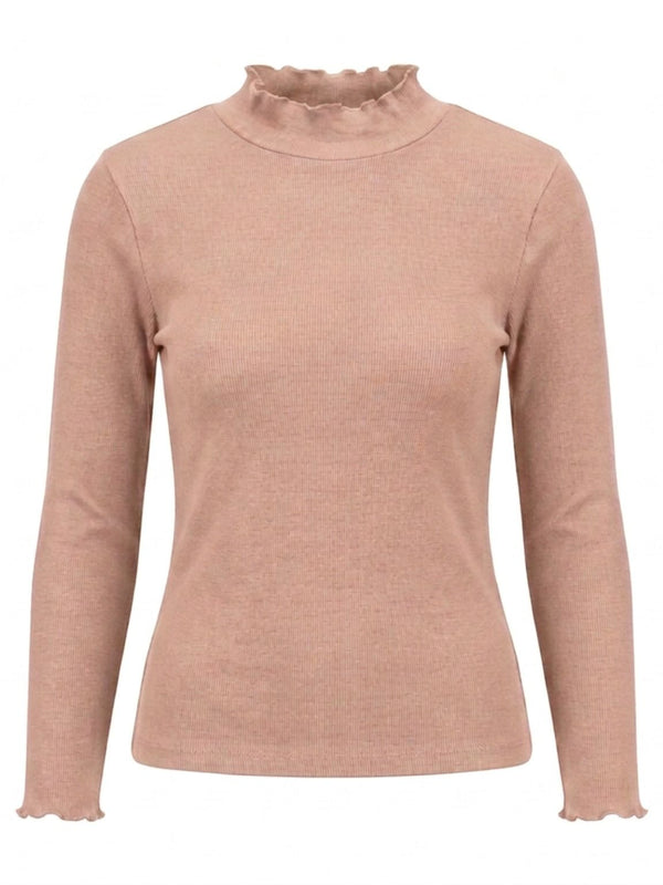 Istyle Can women's Skin ribbed high neck long sleeve top