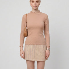 Istyle Can women's Skin ribbed high neck long sleeve top
