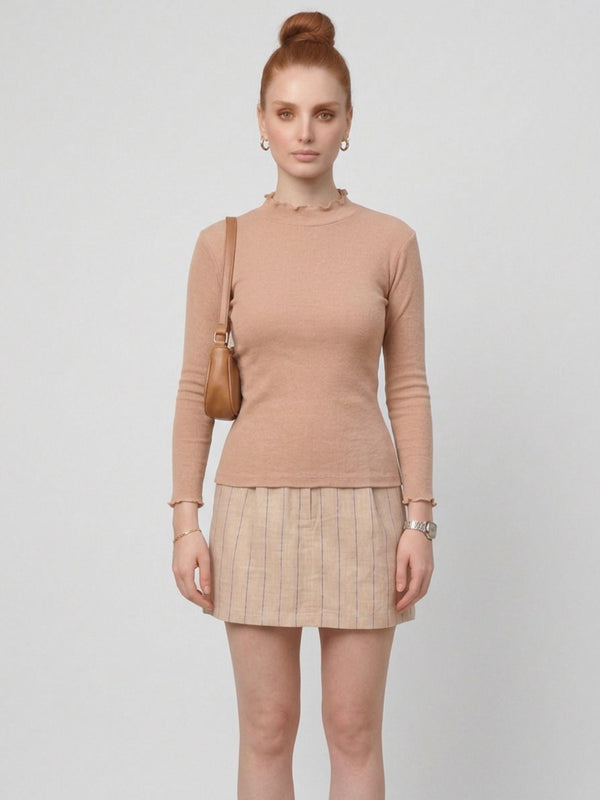 Istyle Can women's Skin ribbed high neck long sleeve top