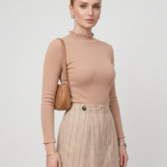 Istyle Can women's Skin ribbed high neck long sleeve top