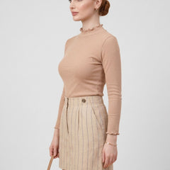 Istyle Can women's Skin ribbed high neck long sleeve top
