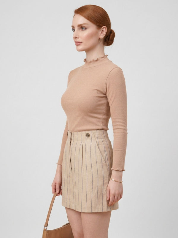 Istyle Can women's Skin ribbed high neck long sleeve top