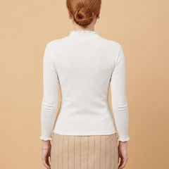 Istyle Can women's White ribbed high neck long sleeve top