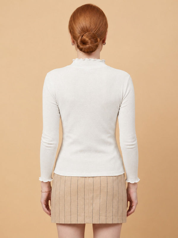 Istyle Can women's White ribbed high neck long sleeve top