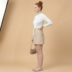 Istyle Can women's White ribbed high neck long sleeve top