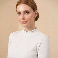 Istyle Can women's White ribbed high neck long sleeve top
