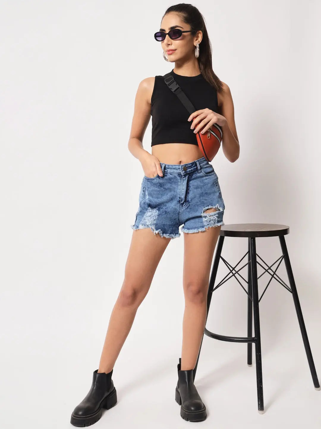 Women's & Girls Black Solid Mock Neck Rib/Knit Sleeveless Stretchable Slim Fit Crop Tank Top Istyle Can