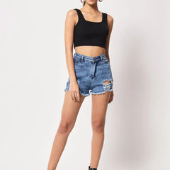 Women's & Girls' Solid Black Ribbed Square Neck Slim Fit Crop Tank Tops Istyle Can