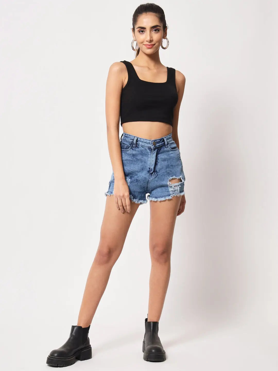 Women's & Girls' Solid Black Ribbed Square Neck Slim Fit Crop Tank Tops Istyle Can