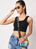 Women's & Girls' Solid Black Ribbed Square Neck Slim Fit Crop Tank Tops Istyle Can