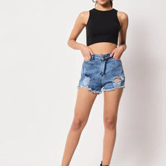 Women's Crew Neck Sleeveless Solid Rib Knit Black Crop Tank Top Istyle Can