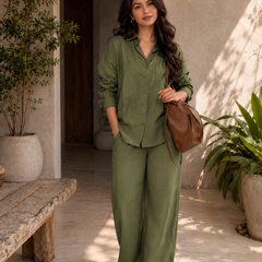 Women's Solid Cotton Co-Ord Set